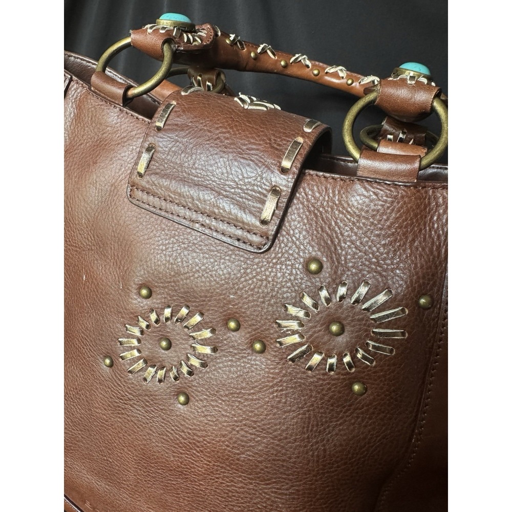 BCB Girls Brown Leather Bag In Western Style With Turquoise - Picture 7 of 16